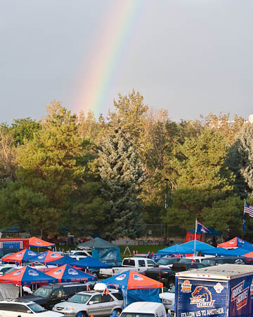 Rainbow over BSU tailgaiting party